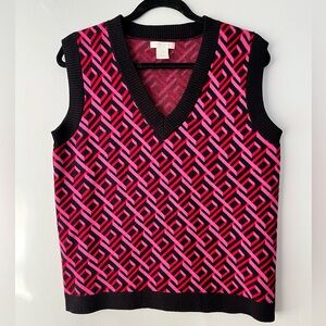Christian Siriano Vest Pink and Black Geometric V-neck Sweater Vest, Size M